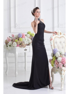 2014 Black Halter Top Empire Prom Dress with Beading