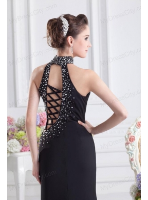 2014 Black Halter Top Empire Prom Dress with Beading