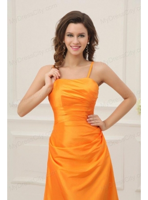 A-line Spaghetti Straps Orange Floor-length Prom Dress with Ruche