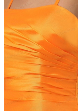 A-line Spaghetti Straps Orange Floor-length Prom Dress with Ruche