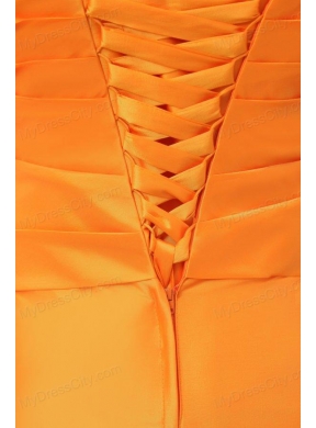 A-line Spaghetti Straps Orange Floor-length Prom Dress with Ruche