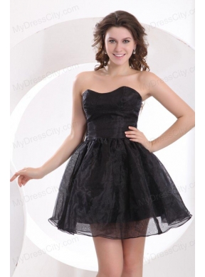 A-line Strapless Black Organza Knee-length Prom Dress