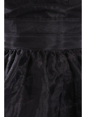 A-line Strapless Black Organza Knee-length Prom Dress