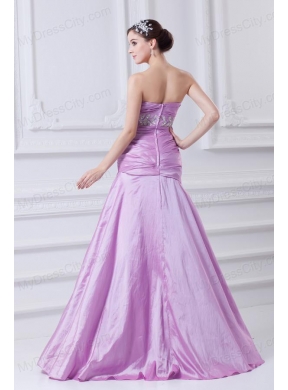 A-line Strapless Lilac Taffeta Appliques with Beading Prom Dress