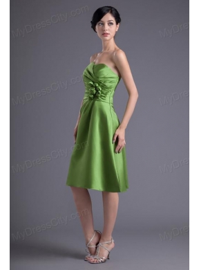 A-line Sweetheart Spring Green Ruching Hand Made Flower Prom Dress