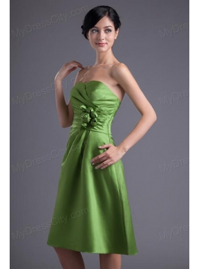 A-line Sweetheart Spring Green Ruching Hand Made Flower Prom Dress