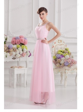 Baby Pink Straps Empire Tulle with Beading Prom Dress