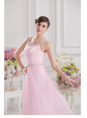 Baby Pink Straps Empire Tulle with Beading Prom Dress