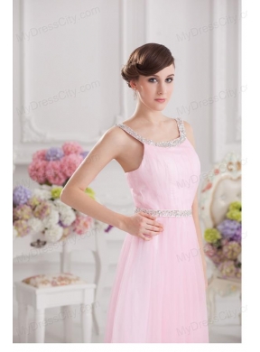 Baby Pink Straps Empire Tulle with Beading Prom Dress