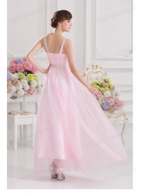 Baby Pink Straps Empire Tulle with Beading Prom Dress