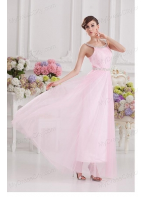 Baby Pink Straps Empire Tulle with Beading Prom Dress