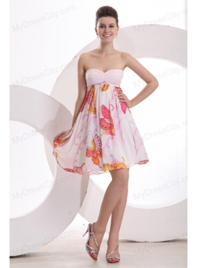 Baby Pink Sweetheart Printing and Ruching Prom Dress