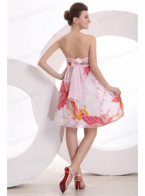 Baby Pink Sweetheart Printing and Ruching Prom Dress