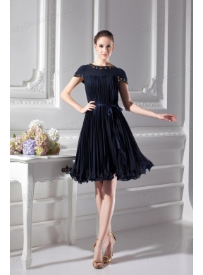 Bateau Knee-length A-line Cap Sleeves Prom Dress