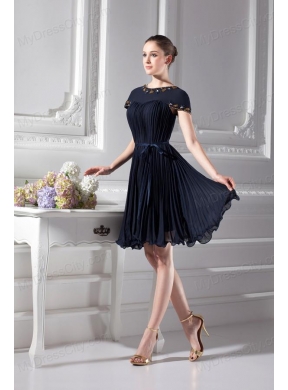 Bateau Knee-length A-line Cap Sleeves Prom Dress