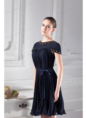 Bateau Knee-length A-line Cap Sleeves Prom Dress