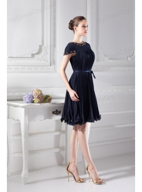 Bateau Knee-length A-line Cap Sleeves Prom Dress