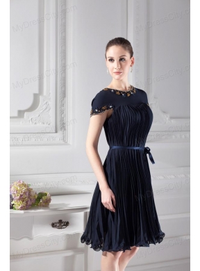 Bateau Knee-length A-line Cap Sleeves Prom Dress