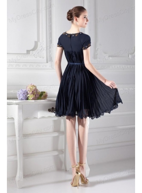 Bateau Knee-length A-line Cap Sleeves Prom Dress