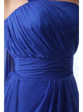 Blue Column One Shoulder Ruching High-low Chiffon Prom Dress