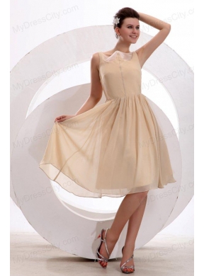 Champagne Bateau Ruching Prom Dress with Chiffon