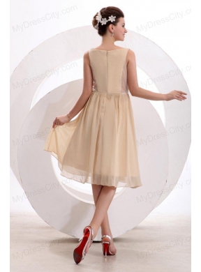 Champagne Bateau Ruching Prom Dress with Chiffon