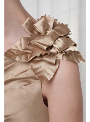 Champagne Column One Shoulder Taffeta Hand Made Flowers Prom Dress