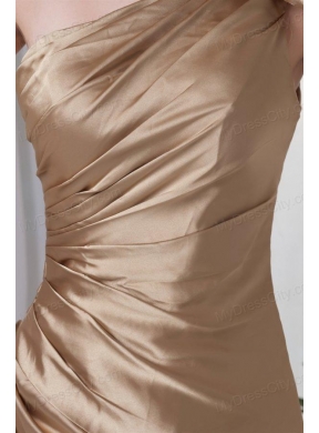 Champagne Column One Shoulder Taffeta Hand Made Flowers Prom Dress