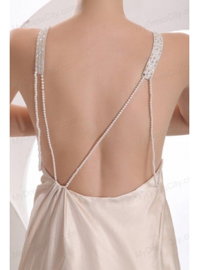 Champagne Column Straps Backless Prom Dress with Beading