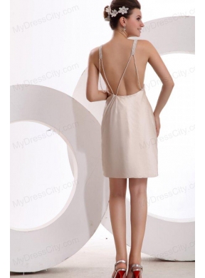 Champagne Column Straps Backless Prom Dress with Beading