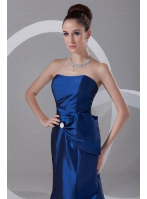 Column Blue Strapless Floor-length Taffeta Ruching Prom Dress