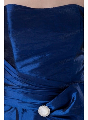 Column Blue Strapless Floor-length Taffeta Ruching Prom Dress