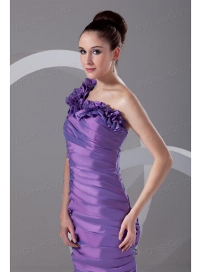 Column One Shoulder Ruching Taffeta Side Zipper Purple Prom Dress