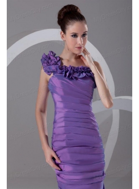 Column One Shoulder Ruching Taffeta Side Zipper Purple Prom Dress