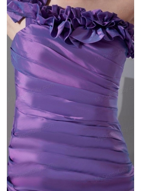 Column One Shoulder Ruching Taffeta Side Zipper Purple Prom Dress