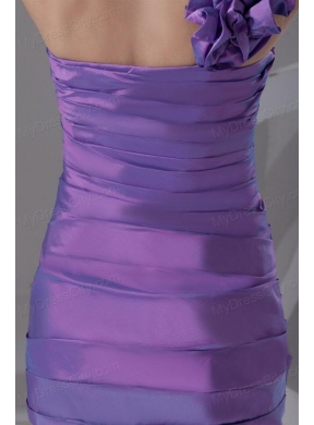 Column One Shoulder Ruching Taffeta Side Zipper Purple Prom Dress