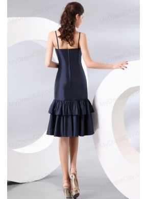 Column Spaghetti Straps Taffeta Navy Blue Prom Dress