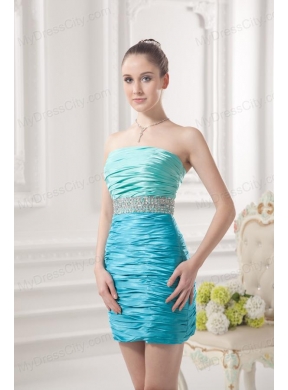 Column Strapless Beading and Ruching Taffeta Prom Dress