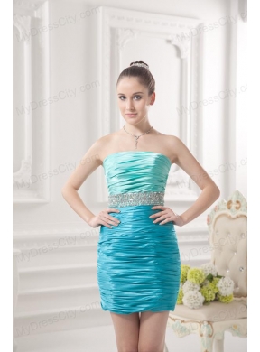 Column Strapless Beading and Ruching Taffeta Prom Dress