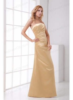 Column Strapless Floor-length Champagne Ruching Prom Dress