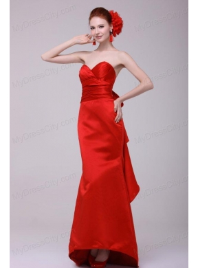 Column Sweetheart Floor-length Taffeta Red Prom Dress with Ruching