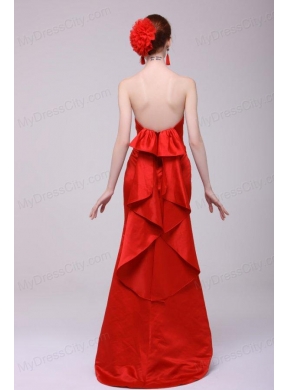 Column Sweetheart Floor-length Taffeta Red Prom Dress with Ruching