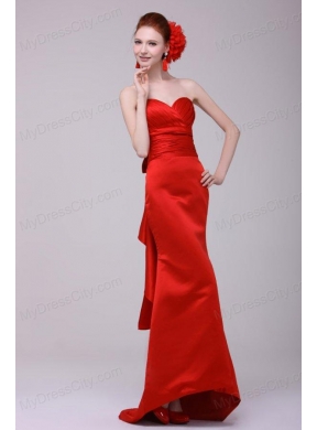 Column Sweetheart Floor-length Taffeta Red Prom Dress with Ruching