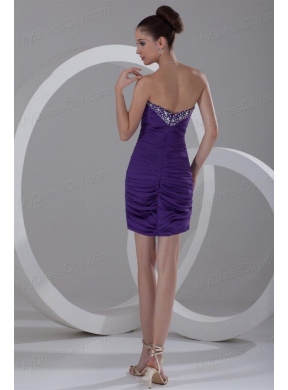 Column Sweetheart Mini-length Purple Chiffon Prom Dress with Beading