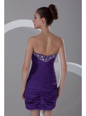 Column Sweetheart Mini-length Purple Chiffon Prom Dress with Beading