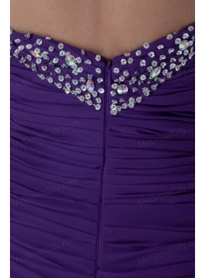 Column Sweetheart Mini-length Purple Chiffon Prom Dress with Beading