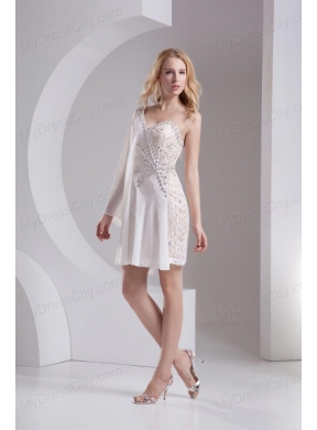 Column White One Shoulder Chiffon Prom Dress with  Beading and Lace