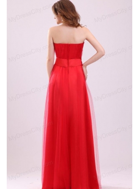 Cute Empire Sweetheart Red Floor-length Tulle Prom Dress with Ruching