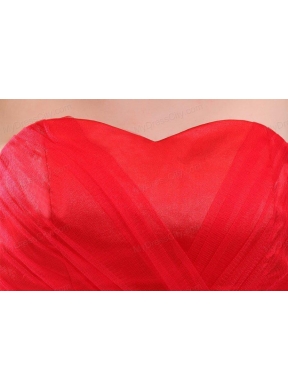 Cute Empire Sweetheart Red Floor-length Tulle Prom Dress with Ruching