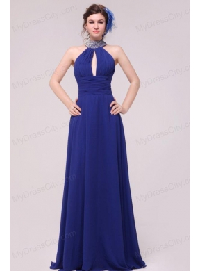 Empire Halter Top Neck Beaded Decorate Brush Train Prom Dress